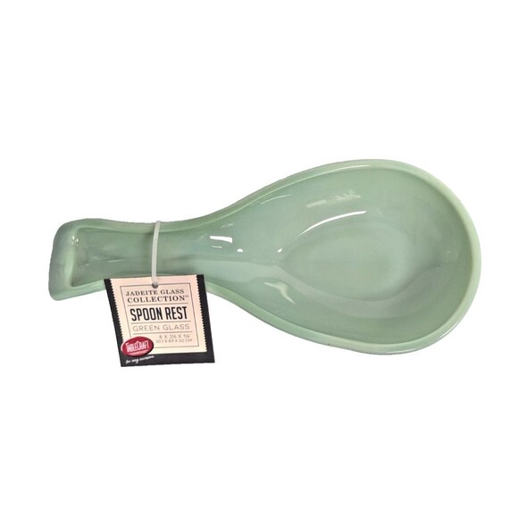 TableCraft Jadeite Collection Green Glass Spoon Rest 8-in Utensil Holder Gift - Picture 2 of 5